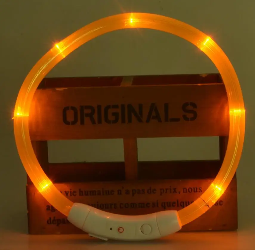 Orange Светодиодный светильник-ошейник для собак, заряжаемый от USB, светящиеся ошейники для собак, светящиеся ошейники для домашних животных, светящиеся ошейники для ночной зарядки, светильник-вспышка, кольцо USB - Цвет: Orange