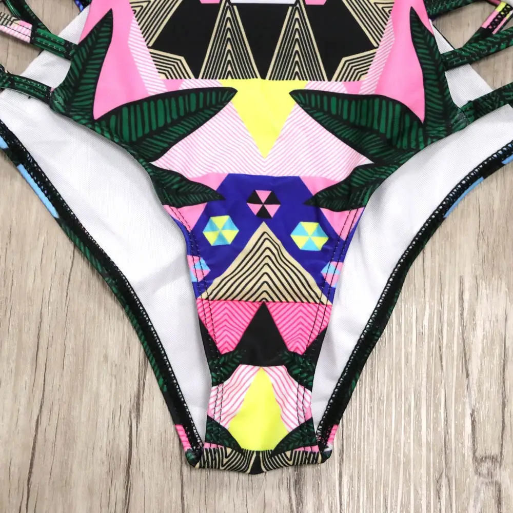 one piece swimsuit trikini sexy 2017 swimwear women floral print green leaf bandage bamboo monokini bikini | Спорт и развлечения