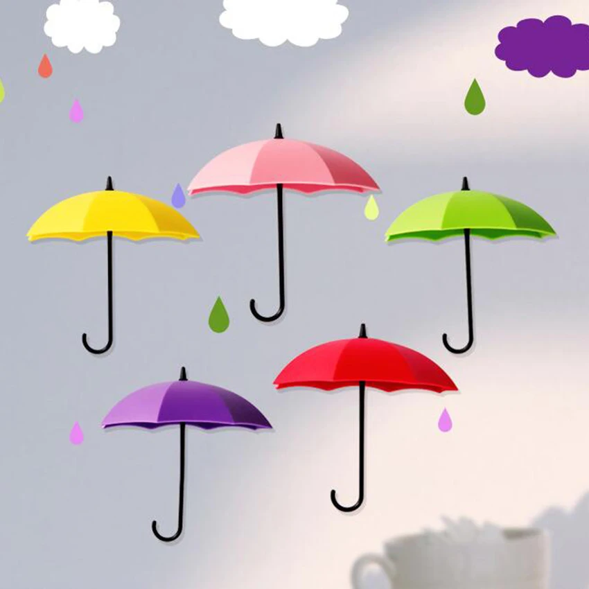 3 шт./лот симпатичный настенный крючок вешалка в форме зонта пластиковый клейкий