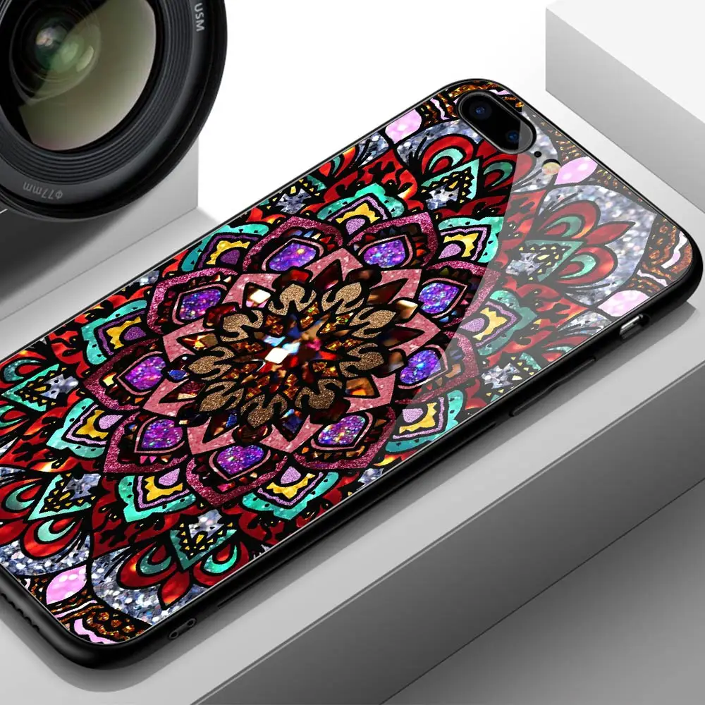 Чехол Мандала стекло твердая задняя крышка XR Xs чехол для iPhone 6 6S 7 8 plus X XS MAX 11 12 13 pro