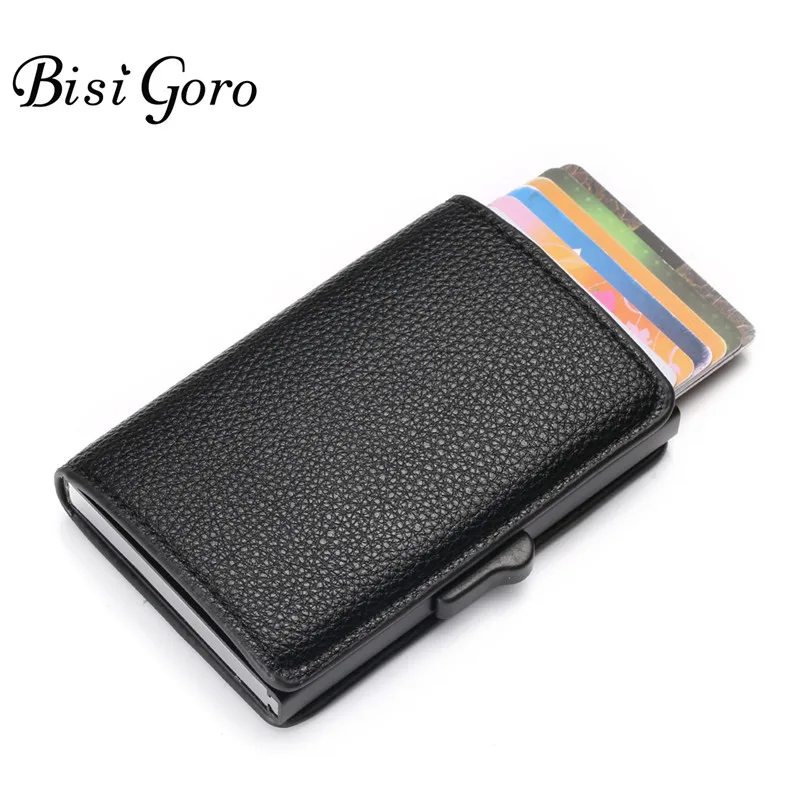 BISI GORO RFID Блокировка Карты Кошелек бизнес держатель для карт алюминиевая коробка Модный мягкий кожаный тонкий чехол для карт Прямая поставка