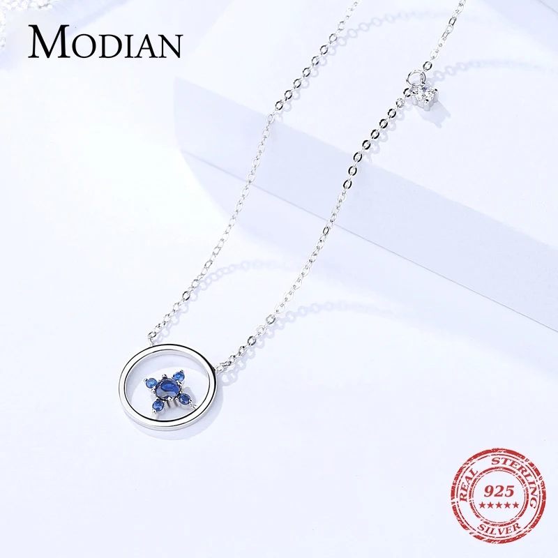 Modian Классический круглый синими звездами с кристаллами кулоном из горного