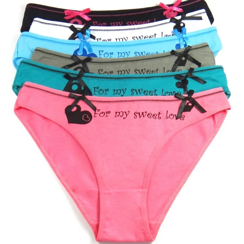 6 шт. женские Трусики хлопок с принтом букв бант для женщин низкой посадкой милые