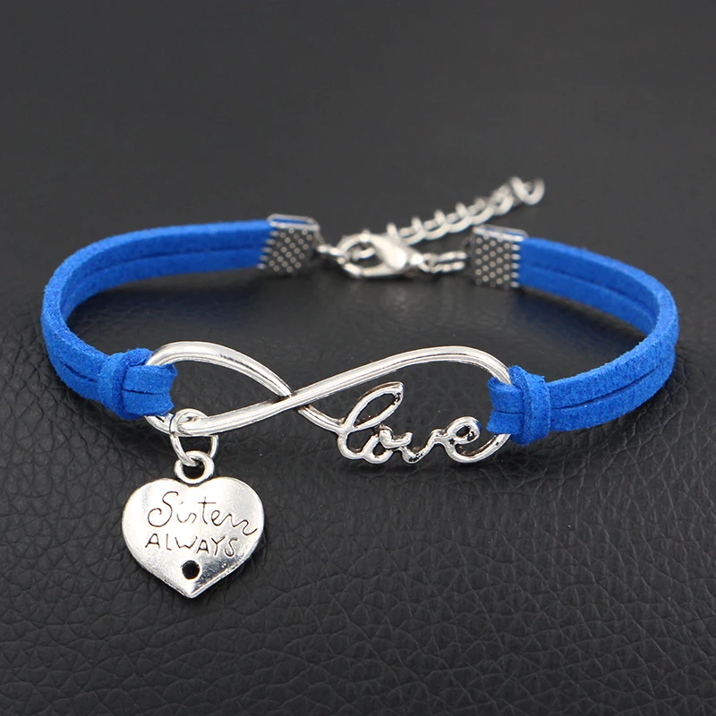 Royal Blue Sister Always лучшие друзья амулеты античное серебро Сердце Подвески Бесконечная любовь кожаные браслеты женский подарок - Окраска металла: Royal Blue