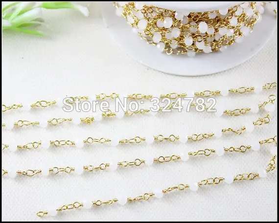 5 м/лот белая шпинель Розария стиль бисерная цепочка позолоченная проволока