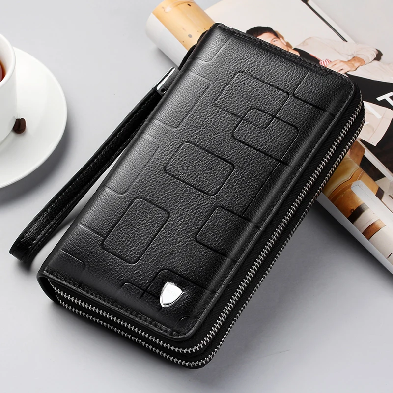 New Simple Fashion Long Design Genuine Cow Leather Wallet Casual Man Phone Wallets Luxury High capacity Wallet Black/Brown