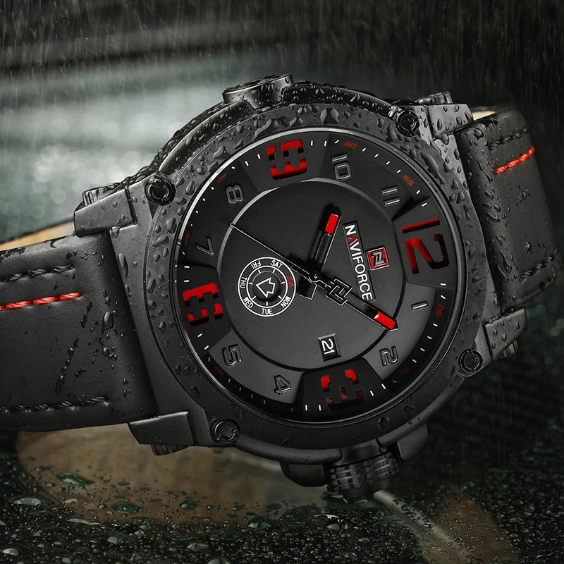 Топ люксовый бренд Naviforce мужские спортивные часы кожаные кварцевые модные