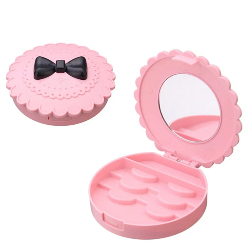 False Eyelash Storage Box Makeup Tools With Mirror Case Organizer Bowknot Portable Beauty Cosmetics Plastic Box