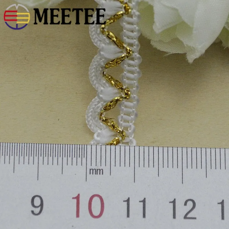 Meetee 1 см ширина Золотая Серебряная линия изогнутая кружевная отделка Лента ткань