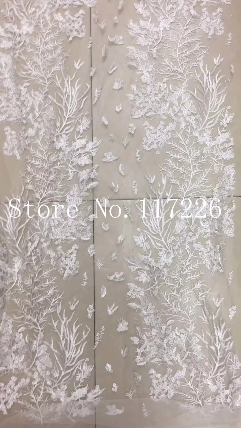 

French net lace fabric with flowers unique embroidery African tulle lace fabric for party dress in white color