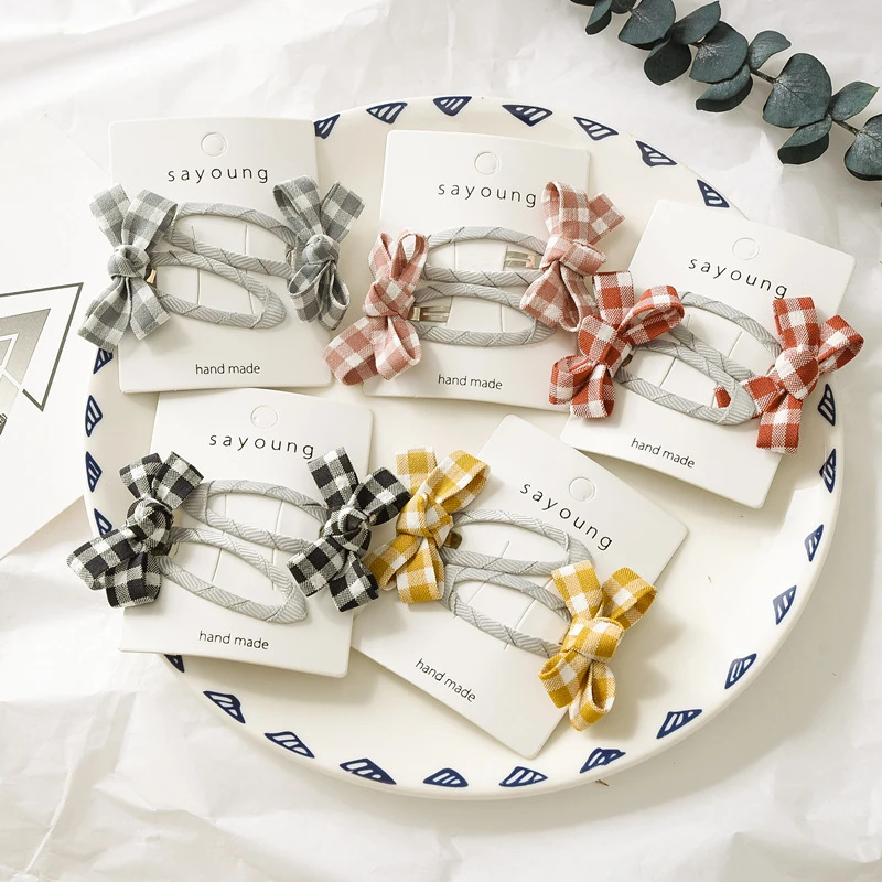 2 шт./компл. заколки для волос в Корейском стиле милые с бантом клетку девочек