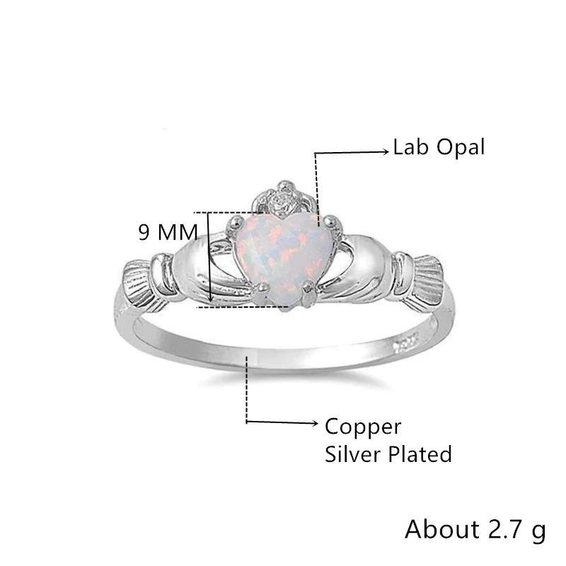 Кольцо Huitan Claddagh с искусственным опалом, посеребренное классическое обручальное кольцо для женщин, лучший подарок на Рождество для влюбленных