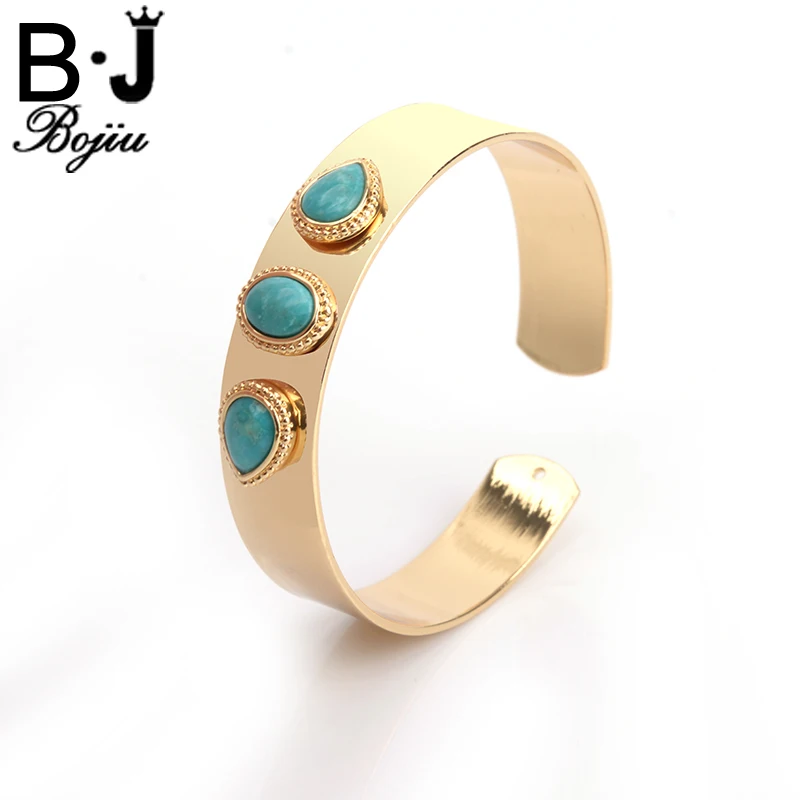 

Bojiu Women Bracelet Bangles Three Water Drop Natural Stone Alloy Metal Gold Color Fashion Bangle New Jewelry Top Gifts BR013