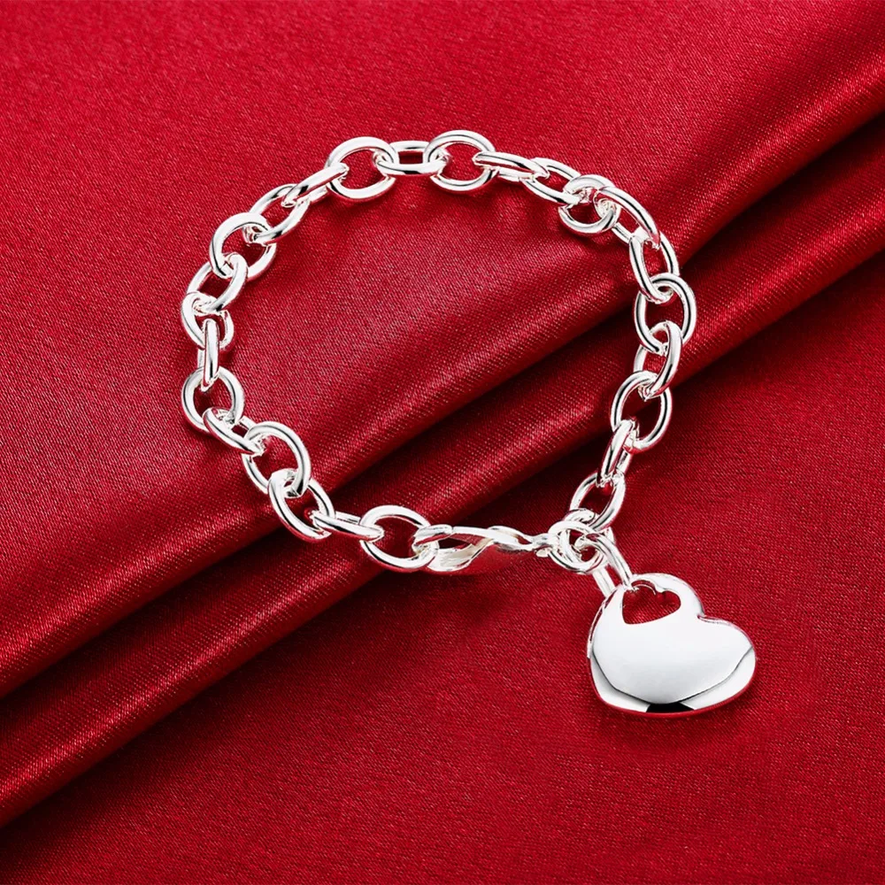 Женский браслет с подвеской в виде сердца серебряным покрытием 20 см|bangles fashion|fashion