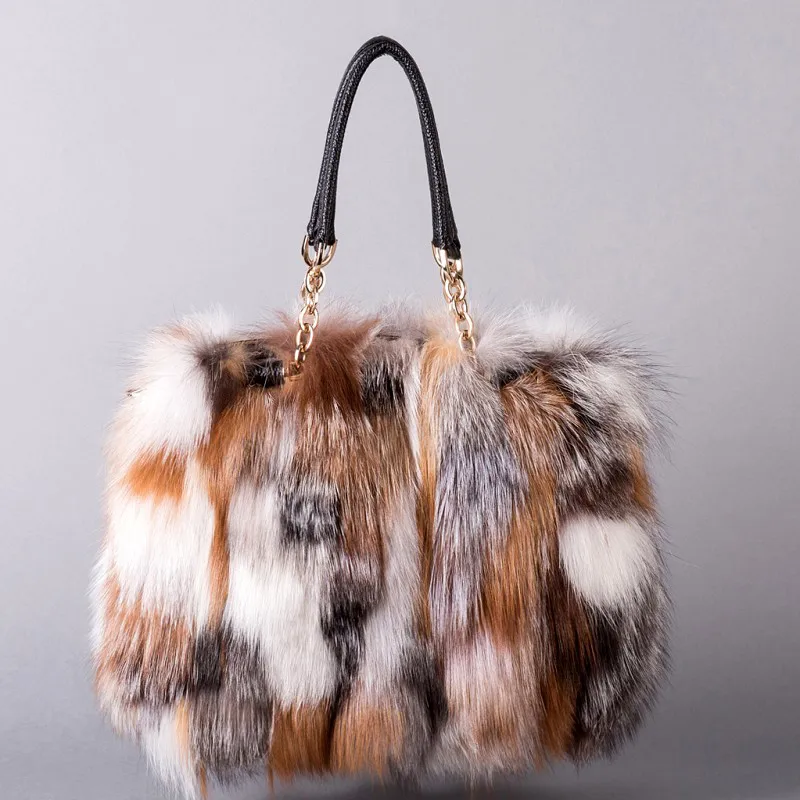 2020 New Brand Girls Women Fashion Handbags Real Fur Women Tote Bags Large Capacity Fox Fur Chian Shoulder Bags Travel Bags