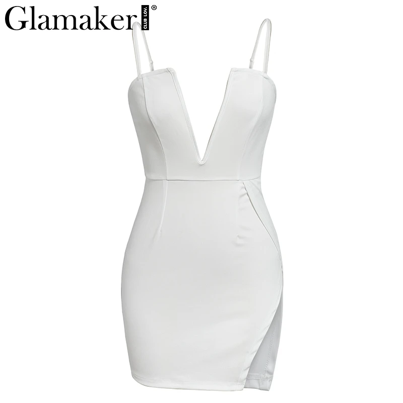 Женское платье с глубоким треугольным вырезом Glamaker белое клубное мини-платье