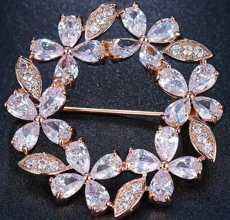 rose gold Emmaya Белое золото/розовое золото кубический циркон цветок брошь для женщин Свадьба - Окраска металла: rose gold