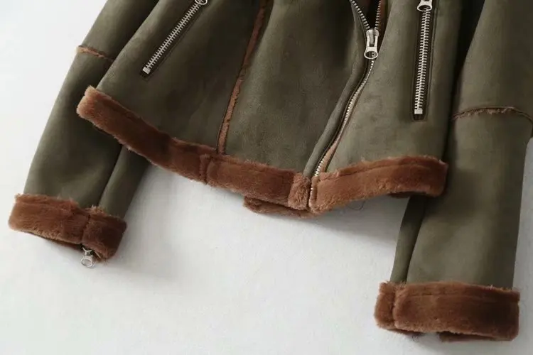 Женская замшевая куртка с длинным рукавом толстая короткая Лоскутная отложным