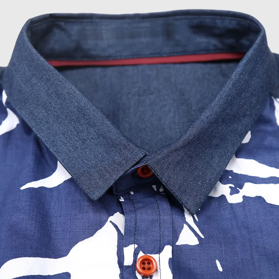Белая темно-синяя рубашка с принтом мужские роскошные облегающие рубашки
