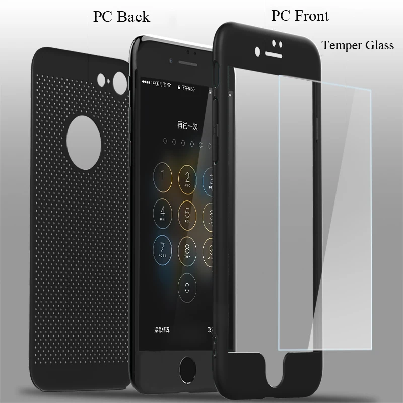 Roybens For iPhone 7 Plus Case 360 Heat Dissipation Anti-Hot Ultra Thin Hard PC + Temper Glass Full Body Cover 6 6S |