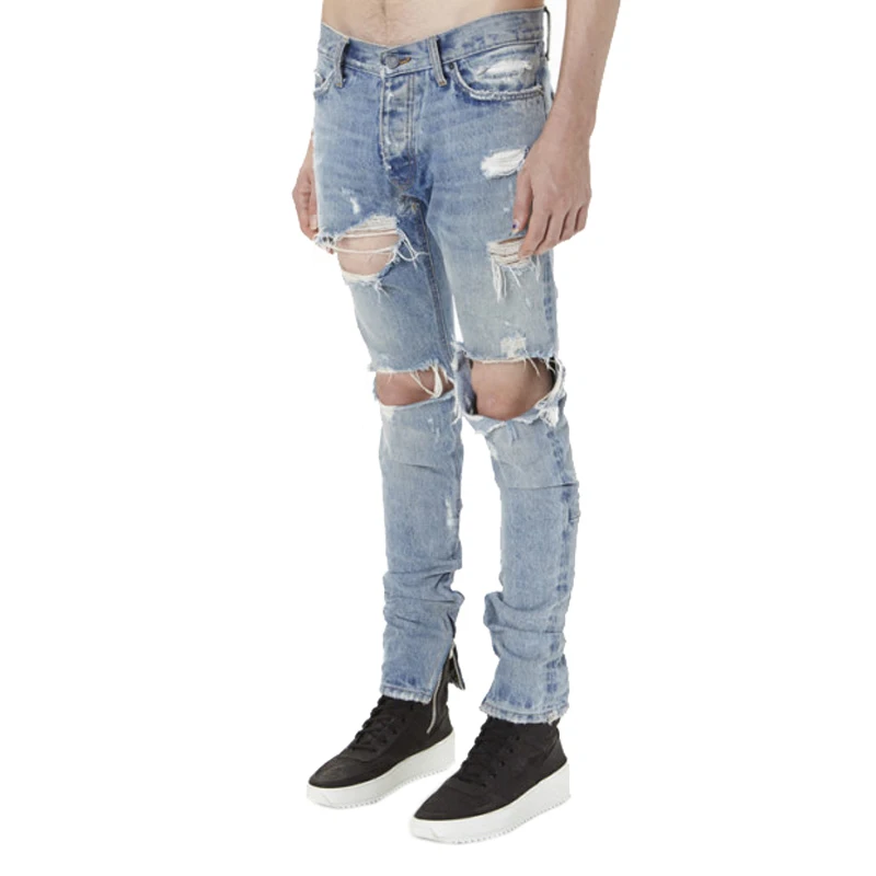 Новинка 2019 уличные мужские джинсы на молнии с дырками Джастин Бибер тонкие в