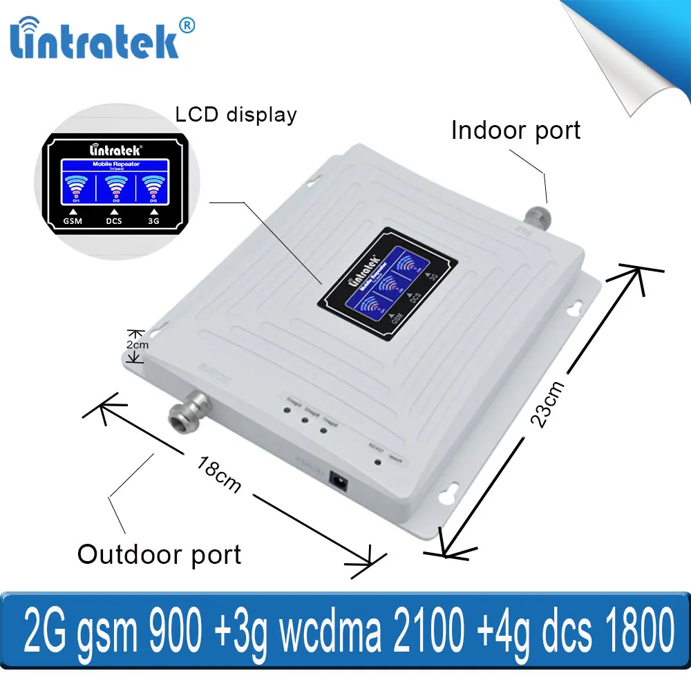 Lintratek трехдиапазонный 2g 3g 4g репитер gsm 900 1800 2100 сигнала сотовой сети booster МГц wcdam dsc