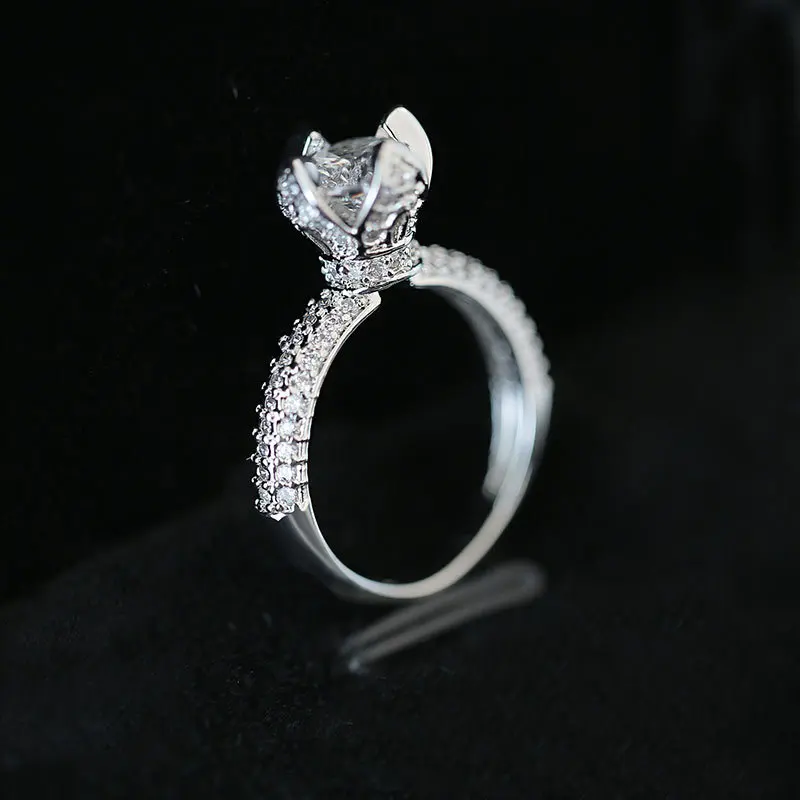 Luxury Female Snowflake Ring Fashion Yellow Rose Gold Color with Big Crystal Zircon Stone Vintage Wedding Rings For Women | Украшения и