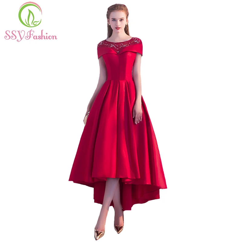 Распродажа SSYFashion Красное Атласное Вечернее платье для невесты банкетное