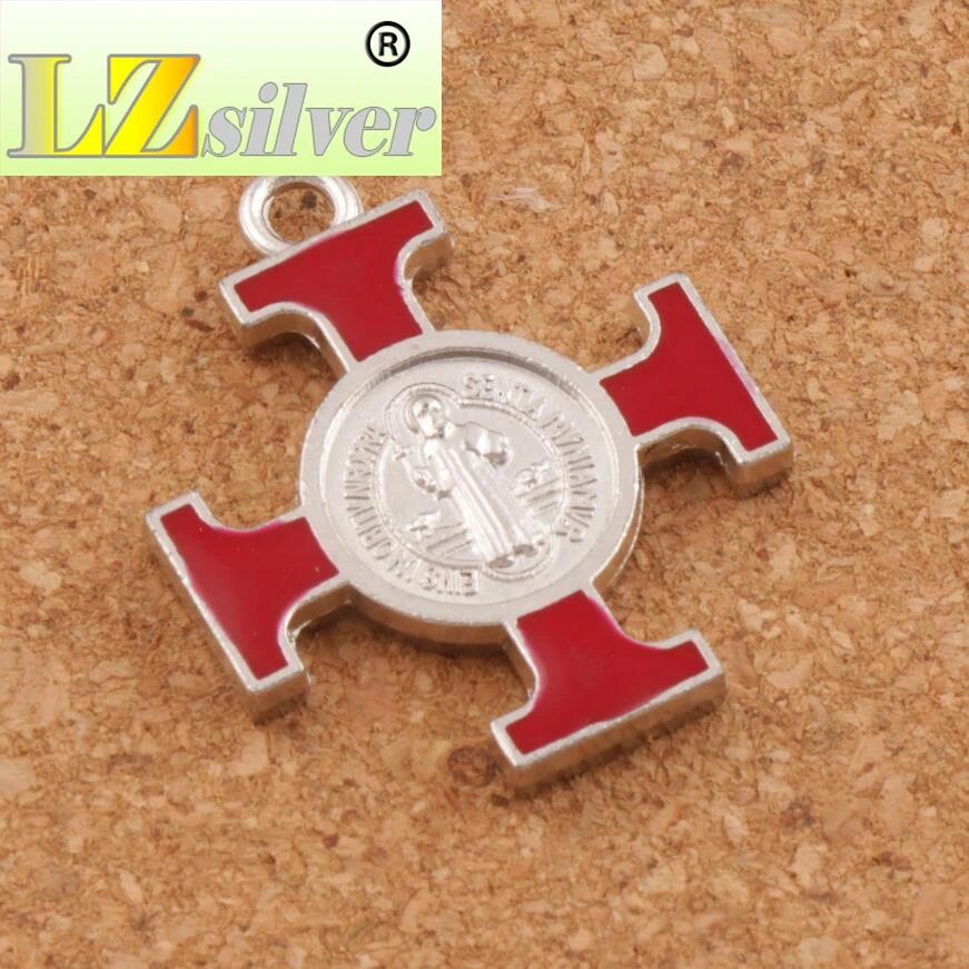 

6Colors Enamel ST Saint Michael Cross Religious Medal Charm Beads 60pcs zinc alloy Pendants L1756 30x25.2mm