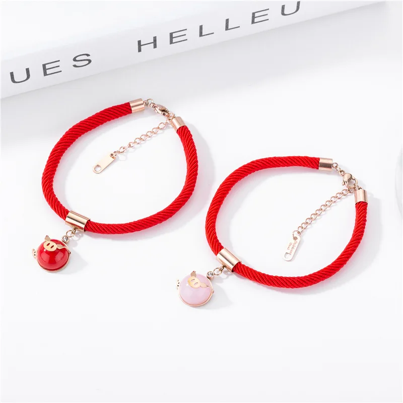 Red Charm Bracelet Female Titanium Steel 18k Rose Gold Plated Bangle Lucky Pig Hand Ornaments Jewelry | Украшения и аксессуары
