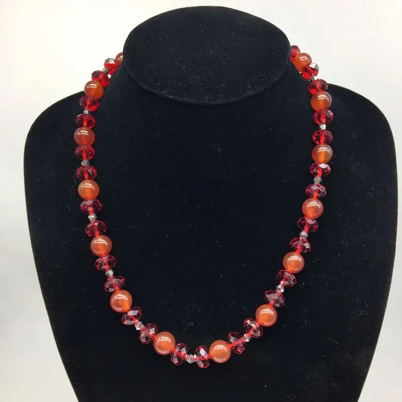 Красный камень сердолик из бисера колье-чокер с красным хрустальным стеклом 8 мм
