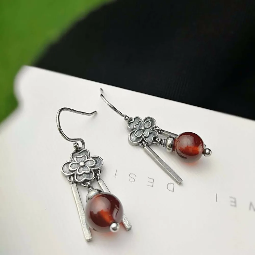 L &amp P ретро серебряные серьги для женщин винтажные красные желтые драгоценные