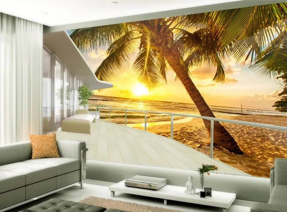 

Custom photo wallpaper 3D stereoscopic Aegean beach tree TV background wallpaper 3d mural wallpaper parded papel