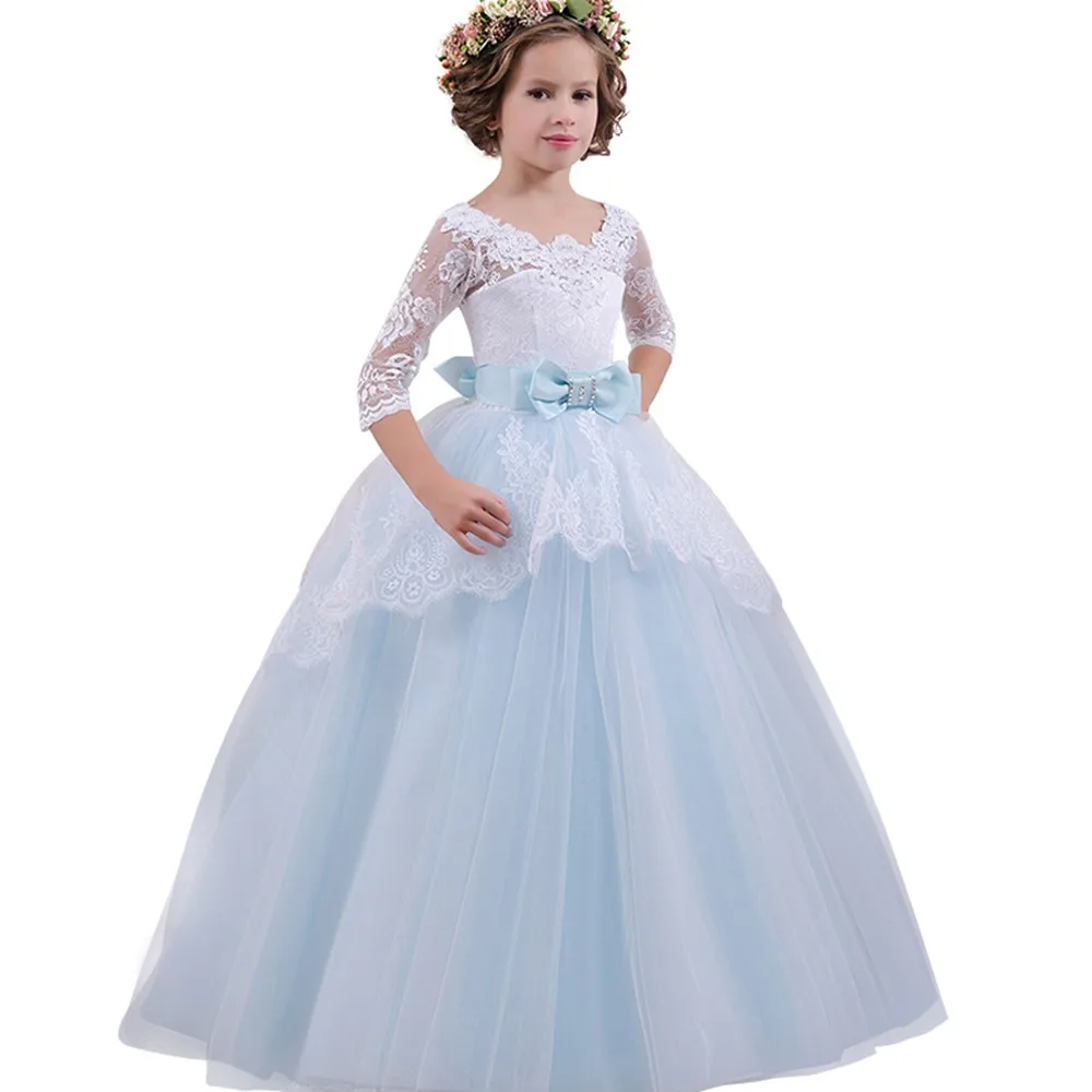 2019 Girls elsa dress Child baby Girl Lace Bowknot Princess Wedding Performance FormalTutu Dress girl clothes Dropshipping | Детская