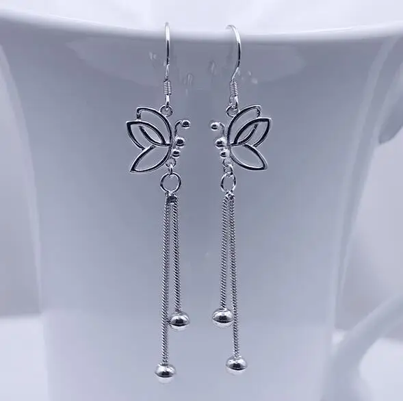 Женские серьги гвоздики из серебра 925 пробы с длинной бабочкой|stud earrings|earrings