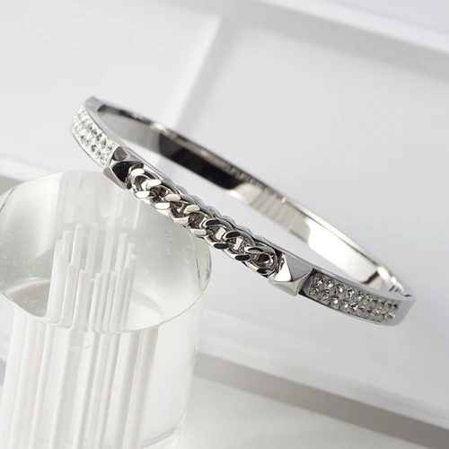 Silver Модные браслеты из нержавеющей стали AAA+ кубический цирконий, браслеты, ювелирные изделия, браслеты с кристаллами, браслеты для женщин - Окраска металла: Silver