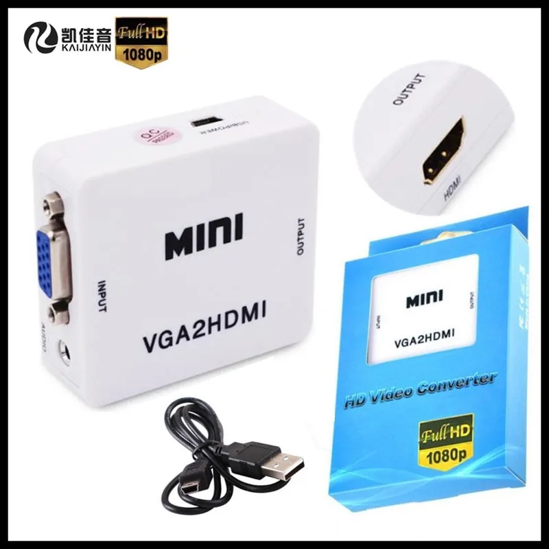 Mini HD 1080P VGA To HDMI HDTV Video Converter Box Adapter with Audio For PC Laptop to Projector +USB Cable+Gift |