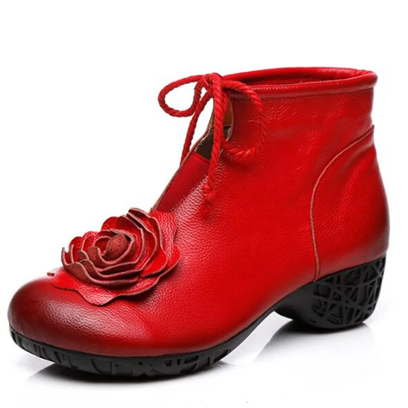 

ZXRYXGS Brand Boots Classic Flower Genuine Leather Shoes Woman Boots 2021 New Classic Thick Heel Fashion Boots Shoes Ankle Boots