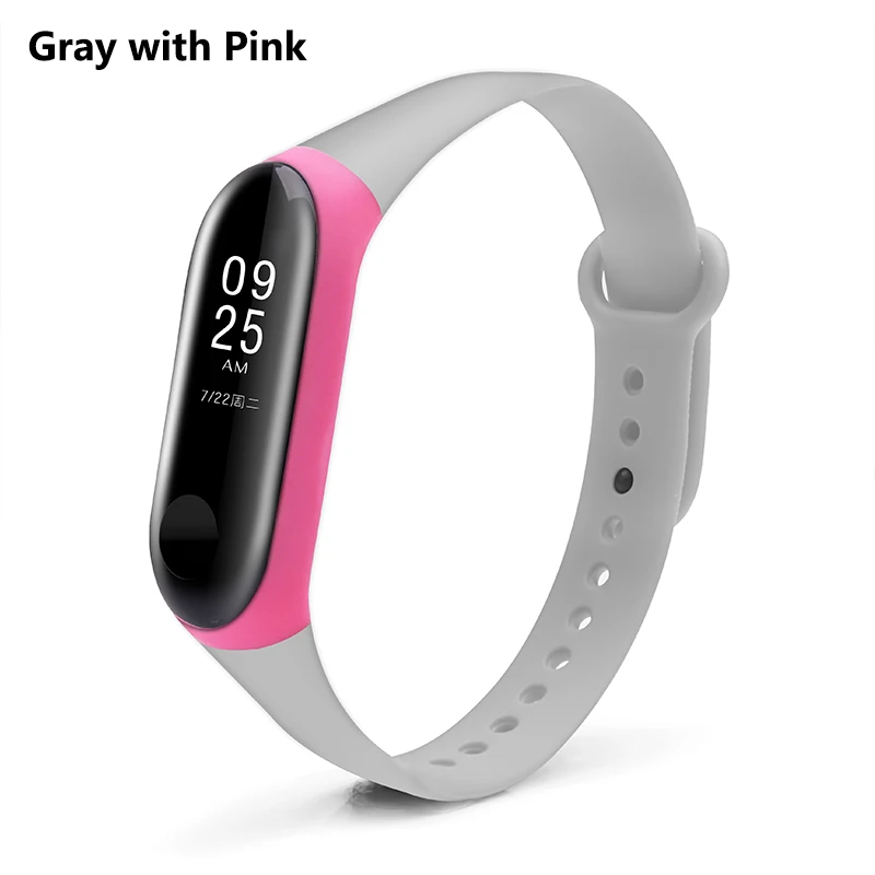 Gray with pink BOORUI mi band 3 ремешка двойной цвет mi band 3 Аксессуары pulseira mi band 3 сменный силиконовый ремешок для xiaomi mi3 - Цвет: Gray with pink
