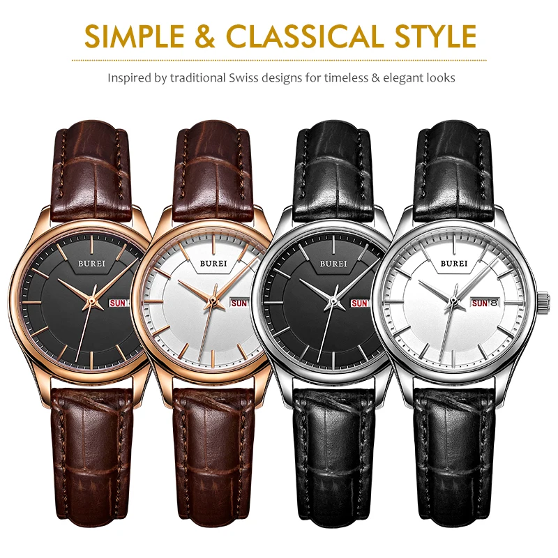 Burei Женщин Часы Лучший Бренд Моды Женские Золотой Дело Календарь Дисплей