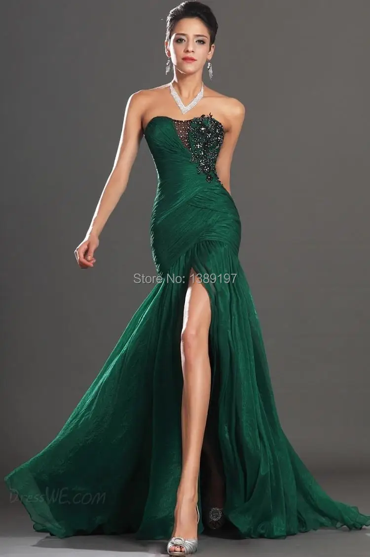 Attractive Strapless Trumpet/Mermaid Split Front Zipper Up Court Train Evening Dress|trumpet instrument|trumpet mermaid wedding dressestrumpet pocket