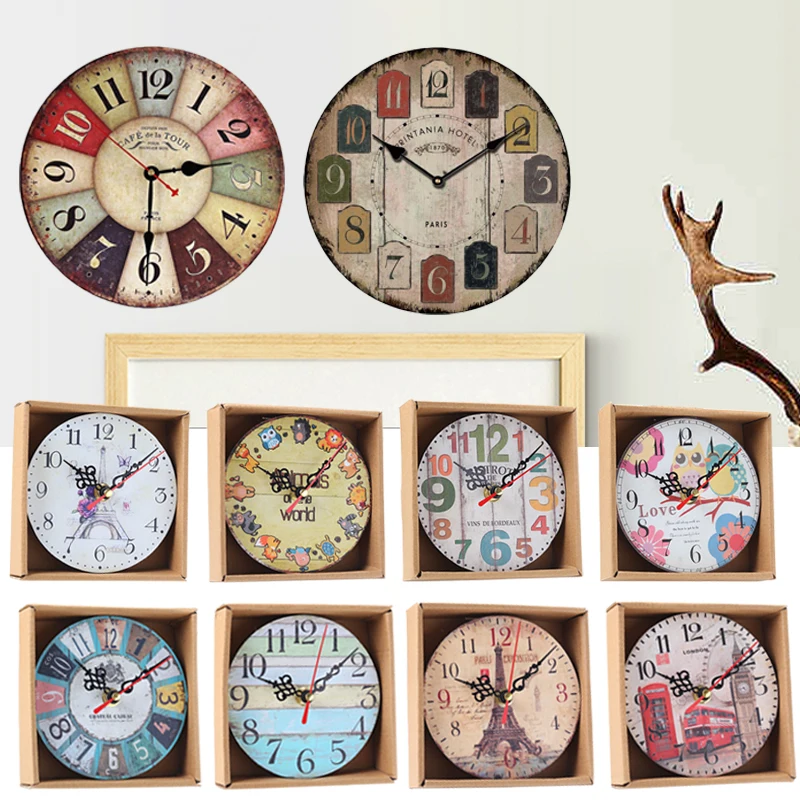 Домашний сад комнаты Античный Декор настенные часы украшения Потертый Шик Кухня