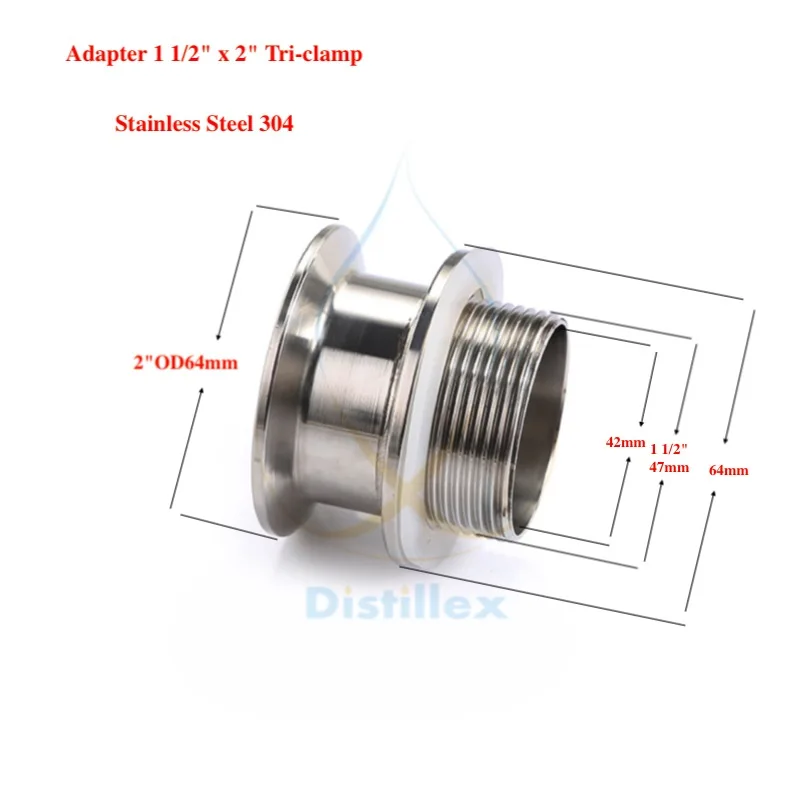 

Adapter 2"OD64mm x DN 40 (1 1/2") . Stainless steel 304 . Length 50mm