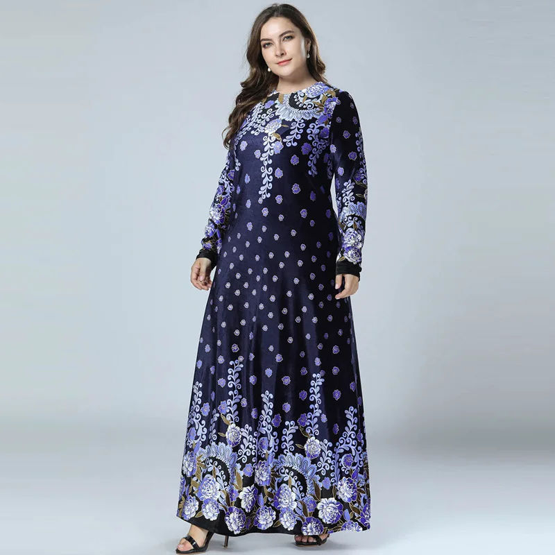 Мусульманское платье хиджаб Abaya арабское Платье с принтом Абайи вельветовое в