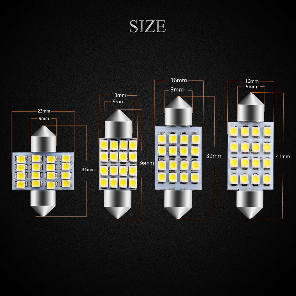 100 шт./лот C5W 1210 16 SMD Led 31 мм 36 39 41 м Festoon Dome LED интерьер автомобиля Панель Чтение