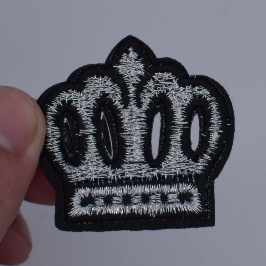 Silver Crown embroidered patches for clothing jeans jacket iron on clothes badge motif appliques biker stickers patchwork fabric |