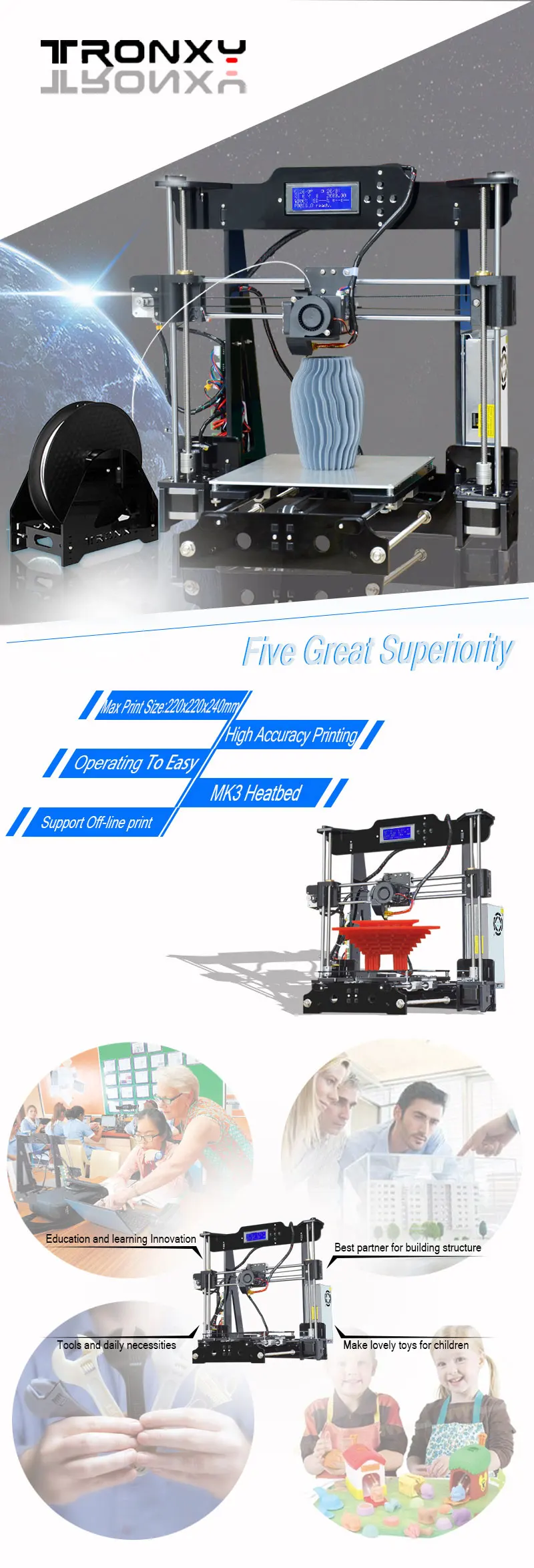 TRONXY P802M настольный 3d принтер FDM DIY наборы 3d принтер MK8 экструдер насадка акриловая рамка ЖК-экран Стандартный с 10 м нитью