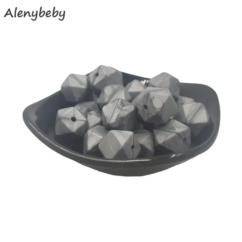 Metallic sliver 50 шт. силиконовая форма бусины шестигранный Прорезыватель 17 мм DIY детское жевательное ожерелье BPA свободное вскармливание ювелирные изделия силиконовые бусины-прорезыватели детские игрушки - Цвет: Metallic sliver