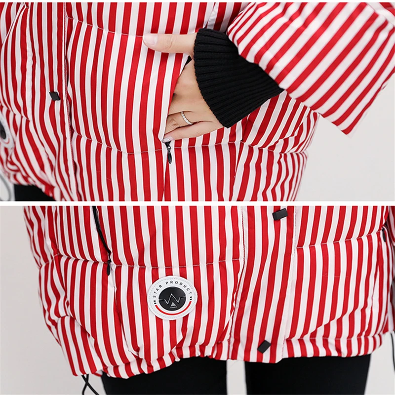 Пуховик женский зимний свободный в полоску из хлопка 2020|Женские парки| |