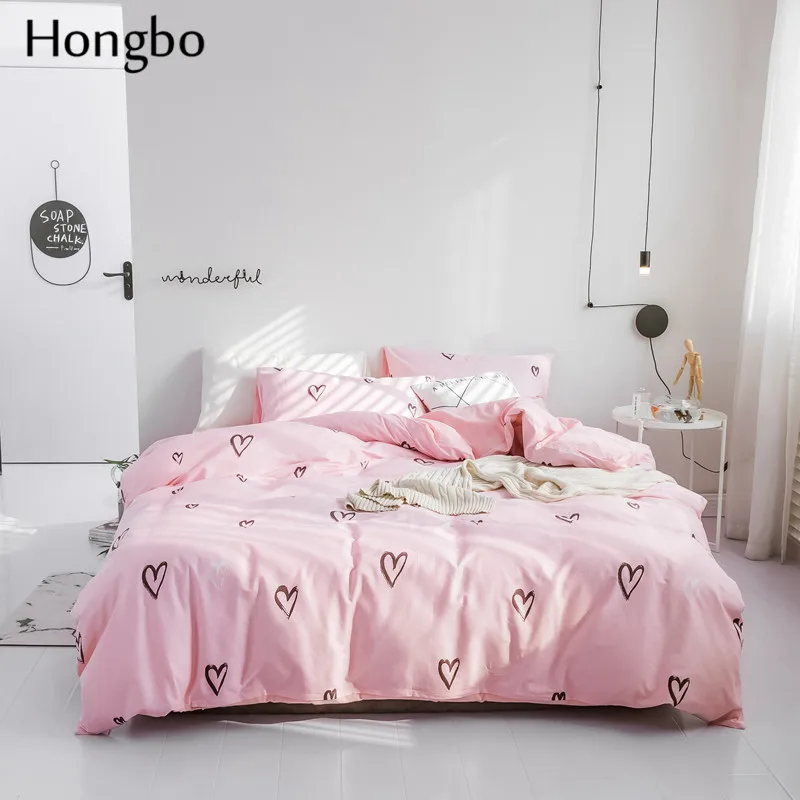 

Комплект постельного белья Hongbo с рисунком розового сердца, хлопковая простыня, пододеяльник, наволочка, Комплект постельного белья